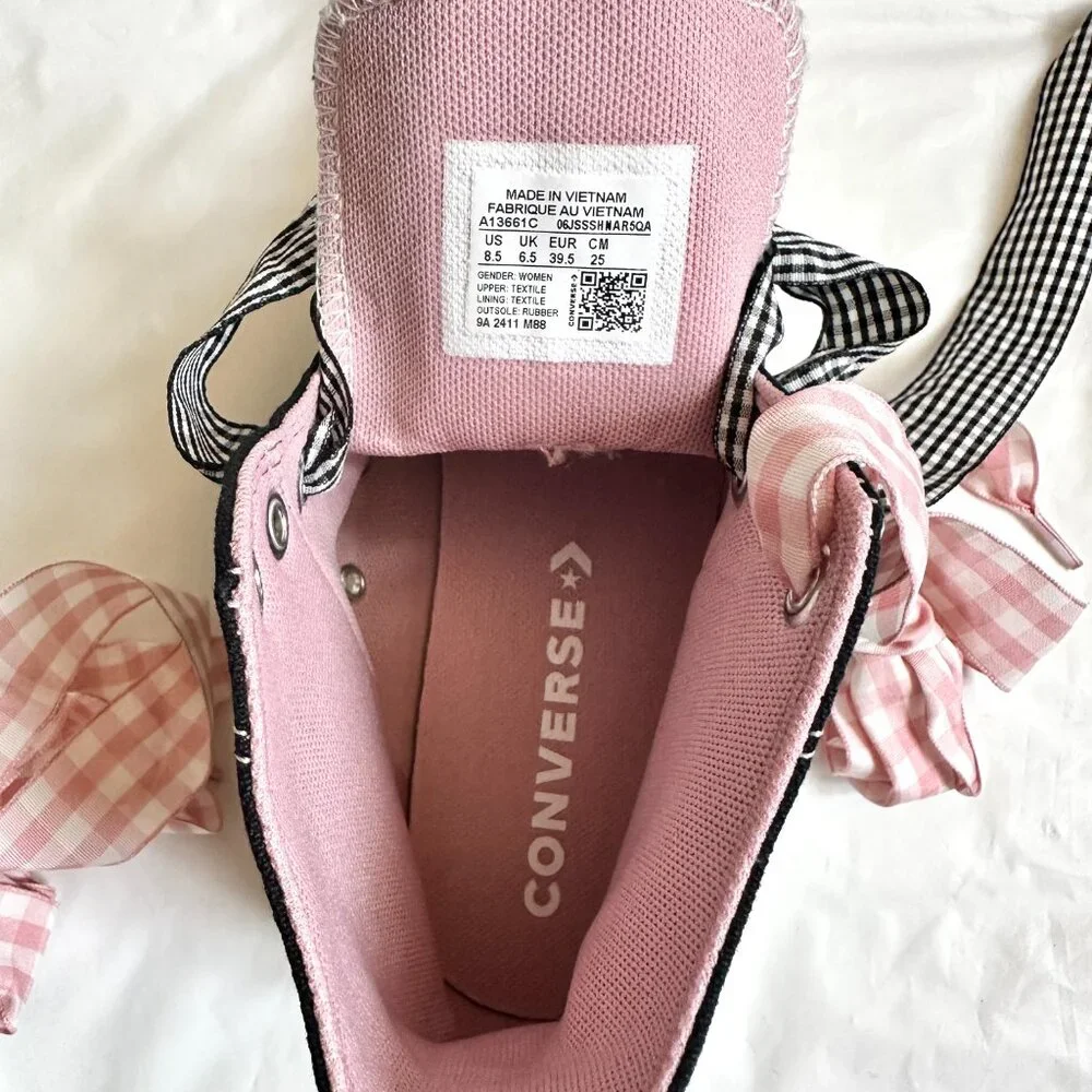 NEW Converse Women Shoes 8.5 Casual Black with Barbie PINK High Top Sneakers - Picture 9 of 9